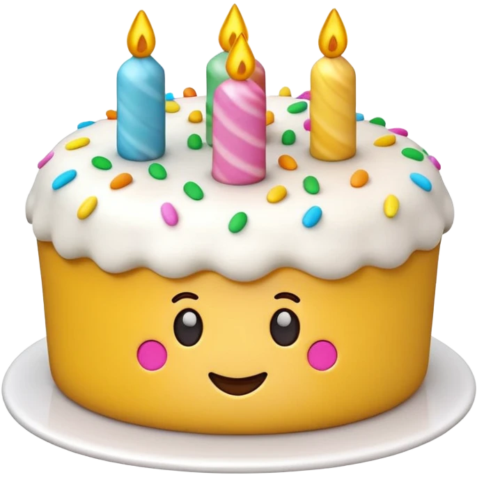 3D iPhone style emoji of a cake, round and fluffy, decorated with icing and sprinkles, isolated on white background, soft shadows, high detail, playful and cute. emoji