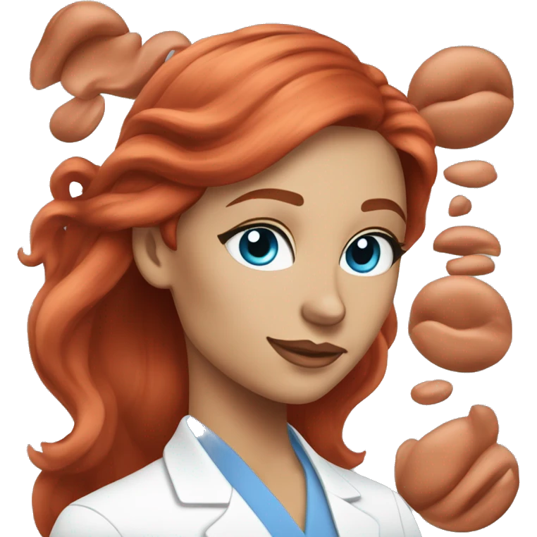 esthetician doing her skincare with long red hair and blue eyes emoji