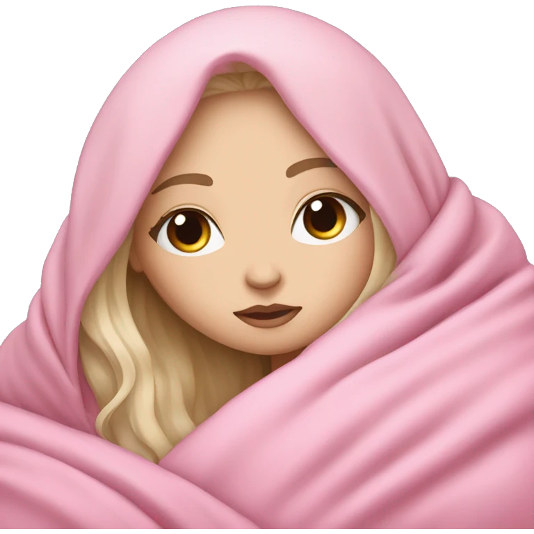 pale white girl with long black hair sleeping in pink blanket emoji