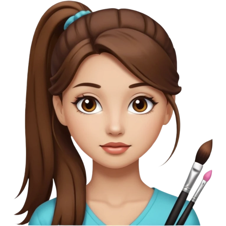 pretty girl brown long hair makeup ponytail emoji