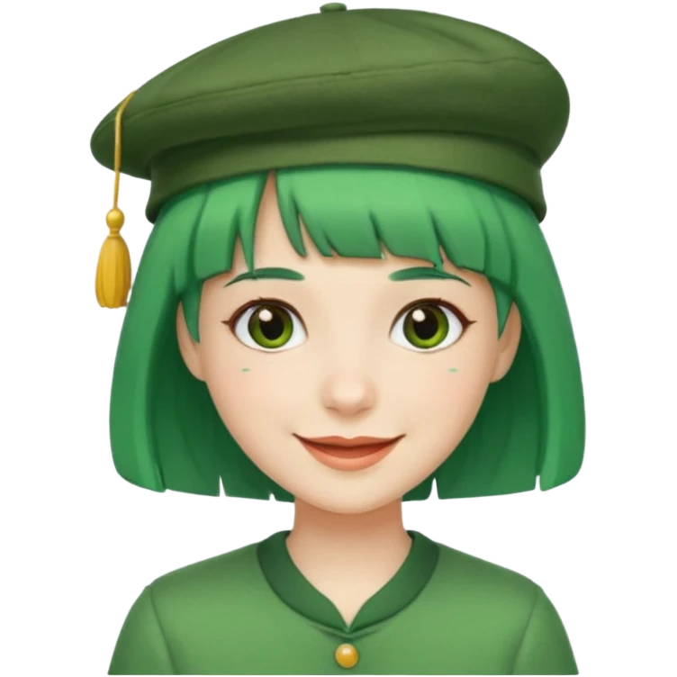 bangs and hat green hair very happy  emoji