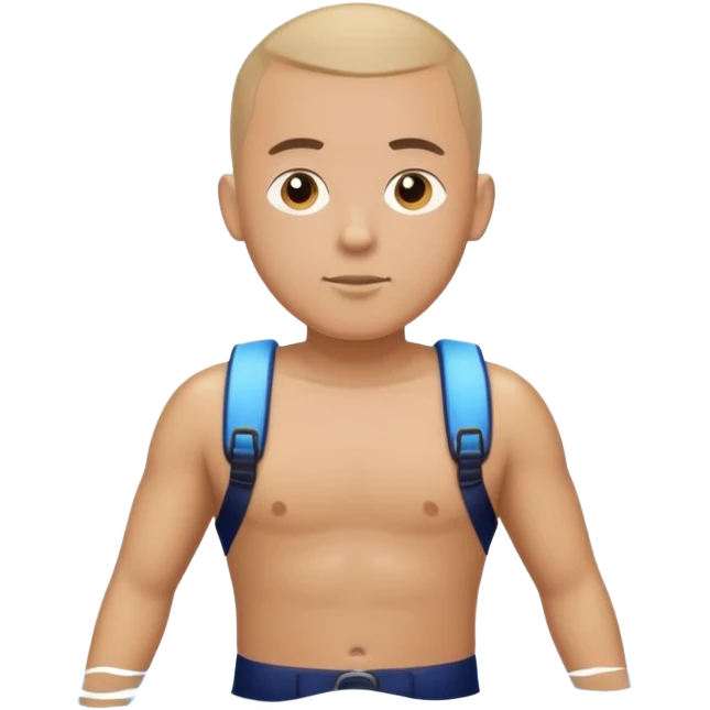 A man with a buzz cut and he is wearing pool kid floaties on his arms and a navy uniform emoji