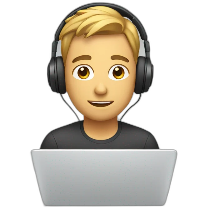 A MAN WITH HEADPHONES SITTING IN FRONT OF A LAPTOP emoji