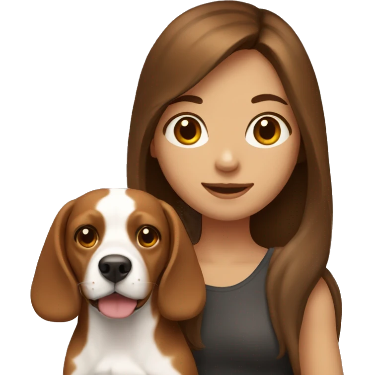 girl with brown long hair holding a beagle emoji