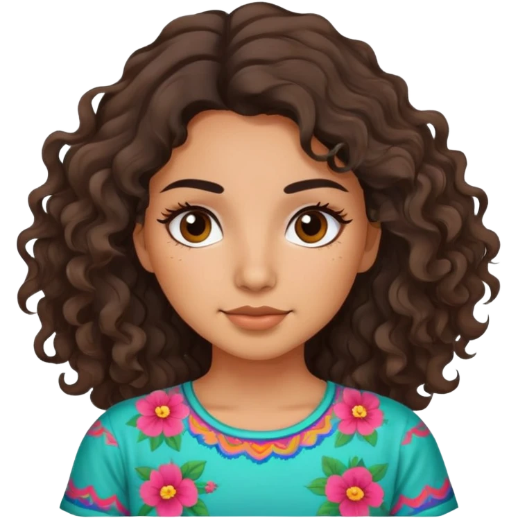 Wavy haired Mexican girl wearing lashes and nice shirt emoji