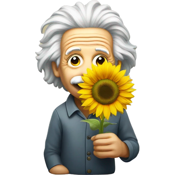 Albert Einstein holds a sunflower in his hands emoji