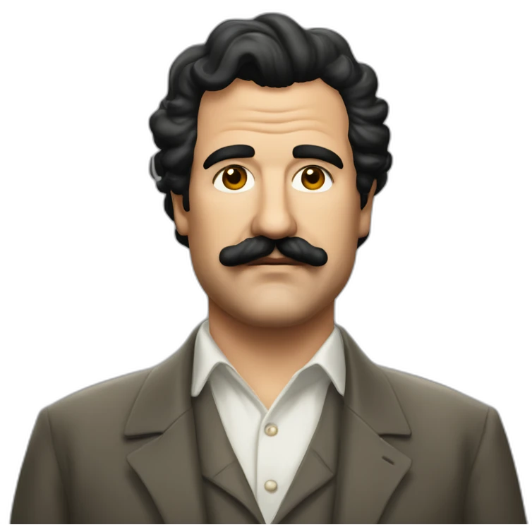 un hombre gordo, con un bigote, con pocos rulos, estilo Pablo Escobar emoji