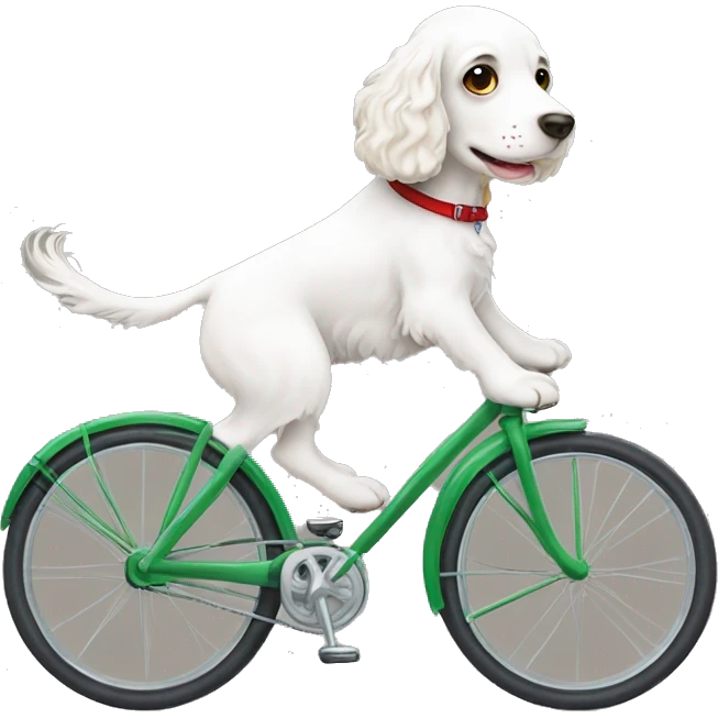 White spaniel riding a bicycle ￼ emoji