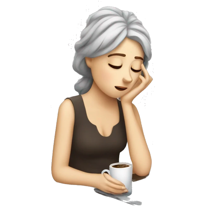 tired french girl with laptop drinking a lot of coffee emoji