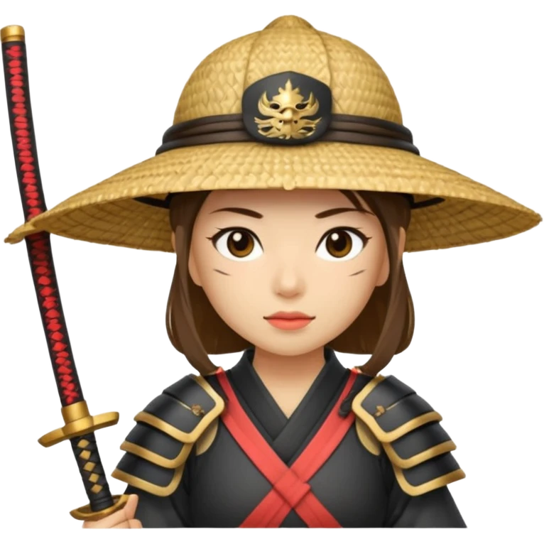 Samurai with straw hat, Warrior in samurai armor, female emoji