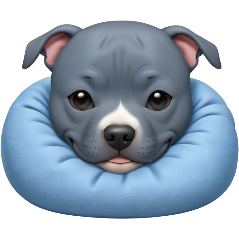 Meme-Worthy Cute Sleeping Blue Staffordshire Bull Terrier Portrait Emoji, Head resting peacefully with a contented smile, showcasing a delightfully compact build and a luxuriously soft blue Fur, eyes shut in a serene nap, Simplified yet hilariously adorable features, highly detailed, glowing with a soft, drowsy light, high shine, relaxed and utterly lovable, stylized with an air of playful laziness, bright and heartwarming, soft glowing outline, capturing the essence of a comically sleepy guardian, so meme-worthy it feels like it could instantly become the next viral sensation of adorable slumber! emoji