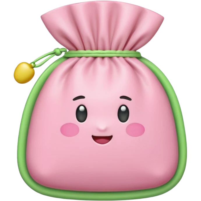 A Korean fortune pouch (bokjumeoni) in iPhone emoji style, pastel pink and light green colors, soft 3D glossy texture, centered, no outlines, transparent background. emoji