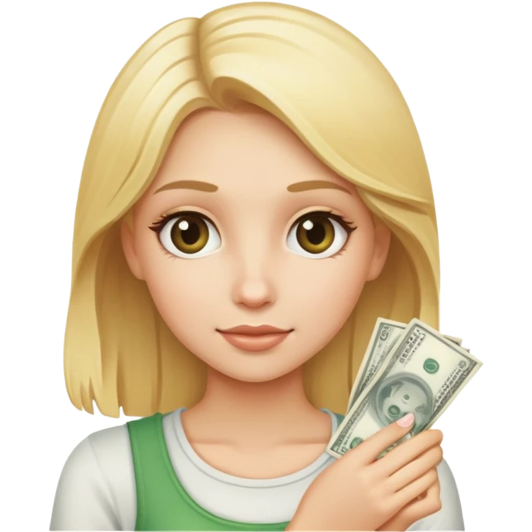 blonde girl holding money emoji