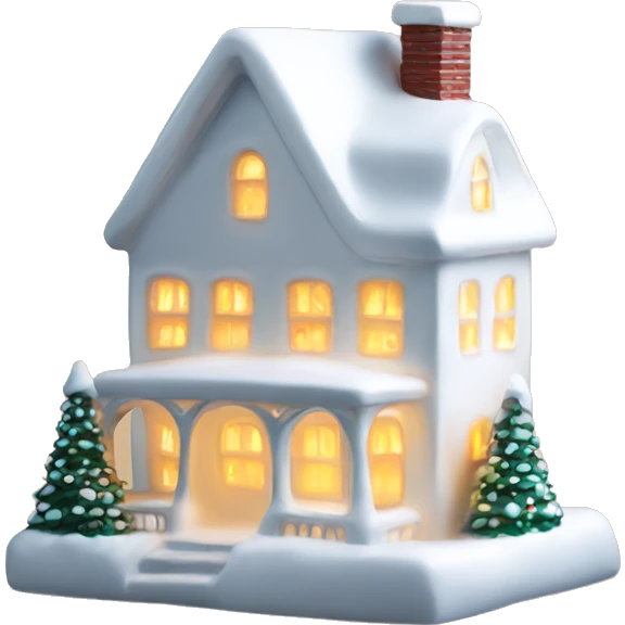 White ceramic Christmas house with light emoji