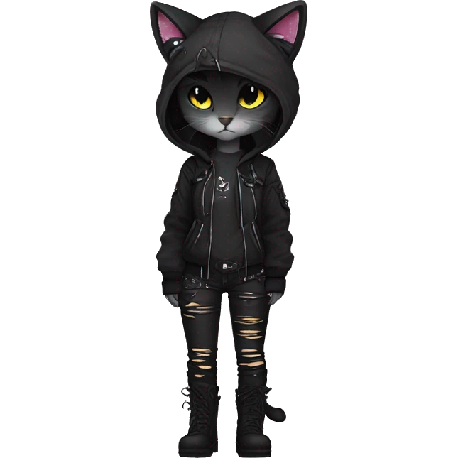 Edgy Shy Anthro cool pretty dark cat-fursona punk techwear emoji