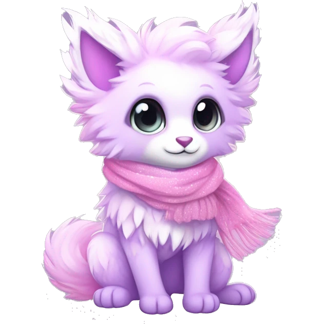 Edgy Kawaii cute gorgeous colorful sparkly bright light pastel lilac-pink-white-gradient fantasy ethereal fluffy fursona animal creature with a cute scarf full body emoji