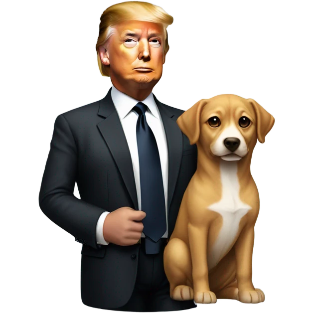 Donald Trump in a suit with a dog looks like ElonMusk in hand emoji