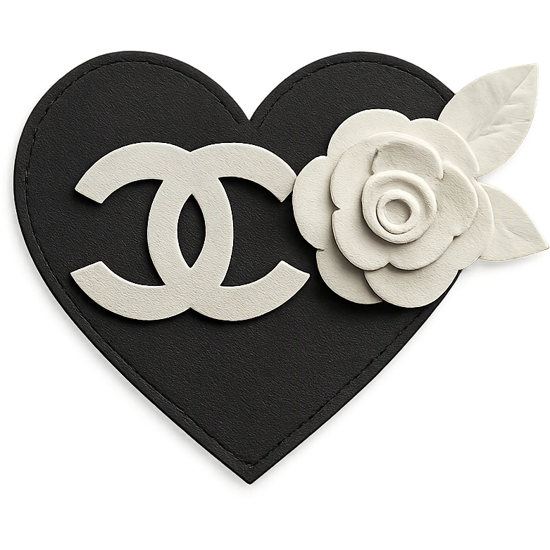 Chanel heart, layered, black and white, with a camellia flower emoji