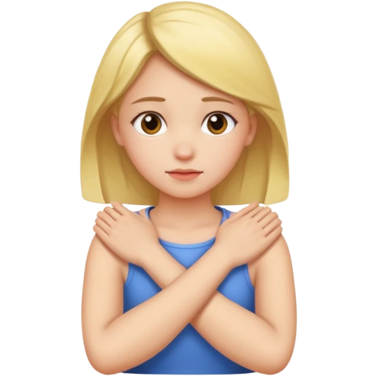 A girl with crossed arms holding onto her neck ￼ emoji