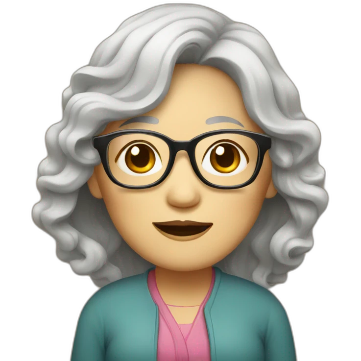 Chinese senior lady wear glasses with wavy long wavy hair emoji