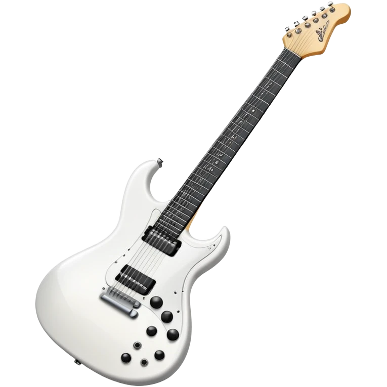 White electric guitar with sleek shiny body, black strings, and smooth neck emoji