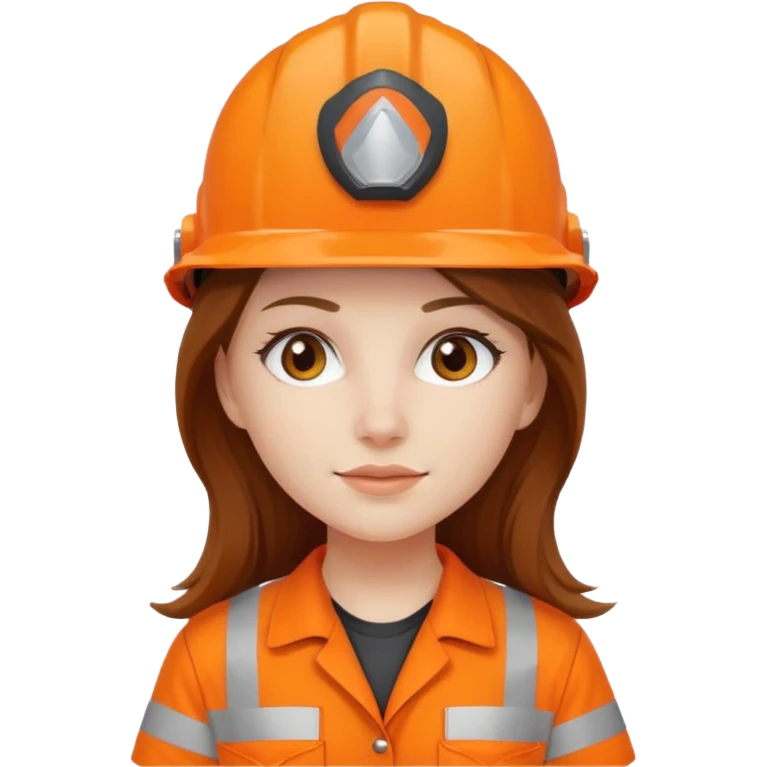 GAROTA BRANCA DE CABELOS LONGOS CASTANHOS, UNIFORME DE TRABALHO LARANJA E CAPACETE LARANJA emoji
