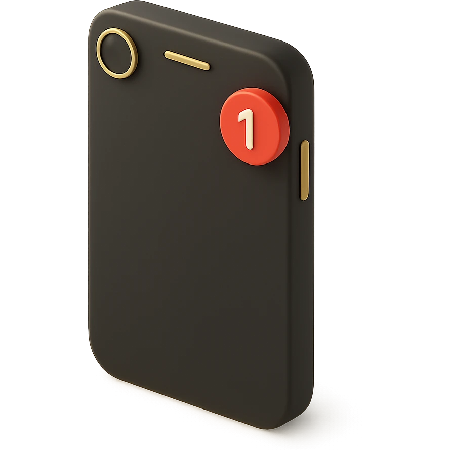 a smartphone with a notification badge in 3D black style emoji