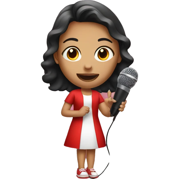 girl in red dress with microphone emoji