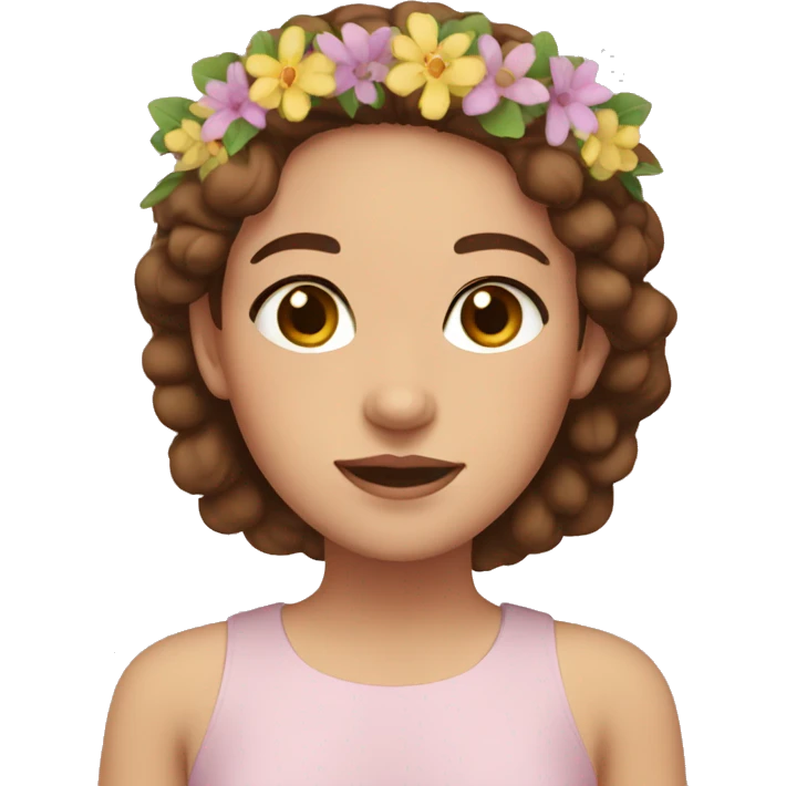 girl with brown hair, brown eyes, flower crown emoji