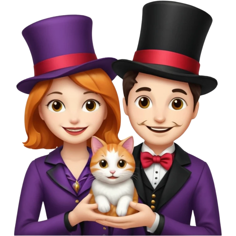 magician couple and their pet cat emoji