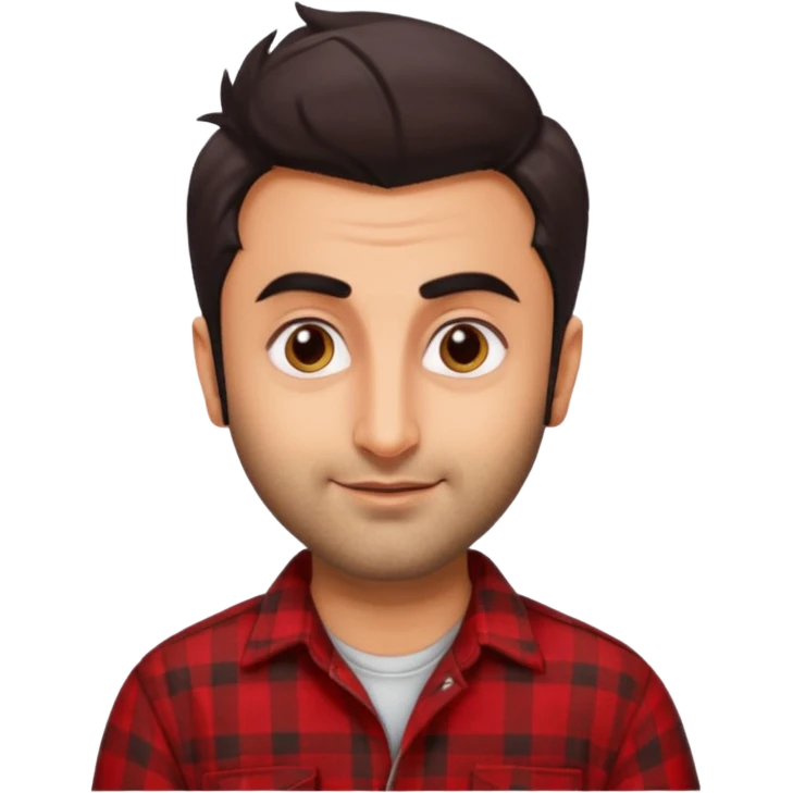 generate a pretty bratz emoji 
Make her look like Ranbir kapoor wearing a red flannel shirt, smirking

She should look exactly  like ranbir kapoor!  emoji