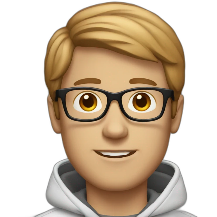 white male brown tapered hair with clear glasses and hoodie emoji