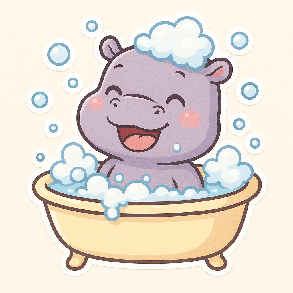 happy hippo with bubbles in bathtub emoji