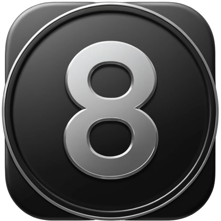 Emoji icon of a black coin with engraved number 8, minimalist style, isolated emoji