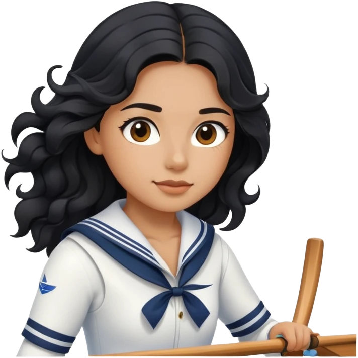 black long wavy hair girl rowing as a professional sailor emoji