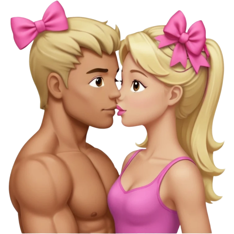  الرجل يقبل فتاه الرجل لديه عضلات وابيض اللون والفتاة شقراء لطيفة على رأسها فيونكة emoji