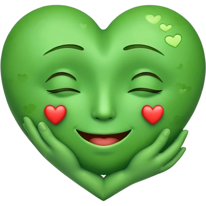 green face emoticon with closed eyes hugging a green heart, expressing care and support emoji
