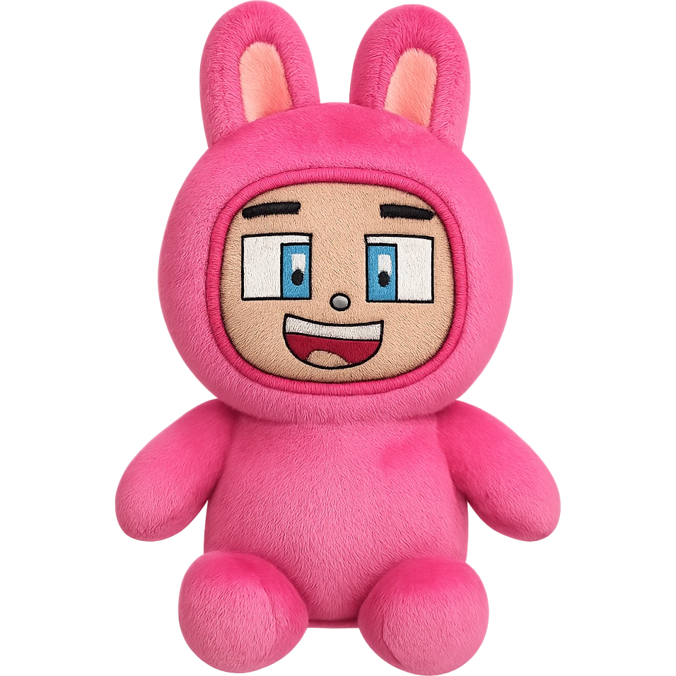 Isolate the pink bunny plushie from the image, preserving all original details and colors, with a transparent background. emoji