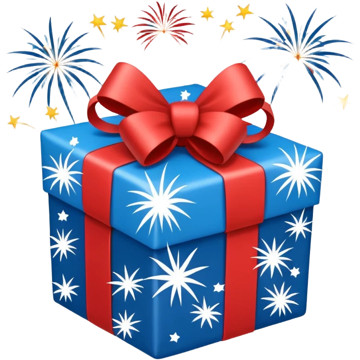 blue white present with fireworks emoji