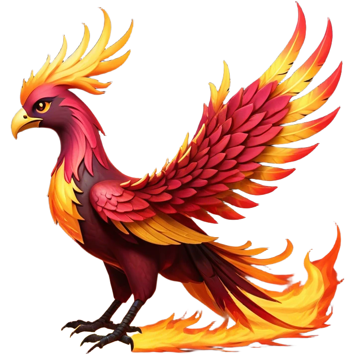 Cinematic Noble Battle-Hardened Mystical Fire Phoenix Portrait Emoji, with scorched, battle-scarred plumage in deep crimson, burnt gold, and smoldering ember hues. Its piercing eyes, hardened by countless conflicts, blaze with unyielding resolve and ancient wisdom. The elongated tail feathers bear vivid marks of fiery combat, rendered with lifelike texture and dynamic highlights, high shine, exuding an aura of mythic martial valor, focused and commanding, with a soft glowing outline that captures a phoenix forged in the fires of war. emoji