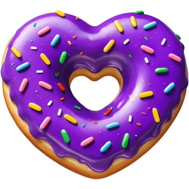 Realistic isolated heart shaped donut with purple color. emoji