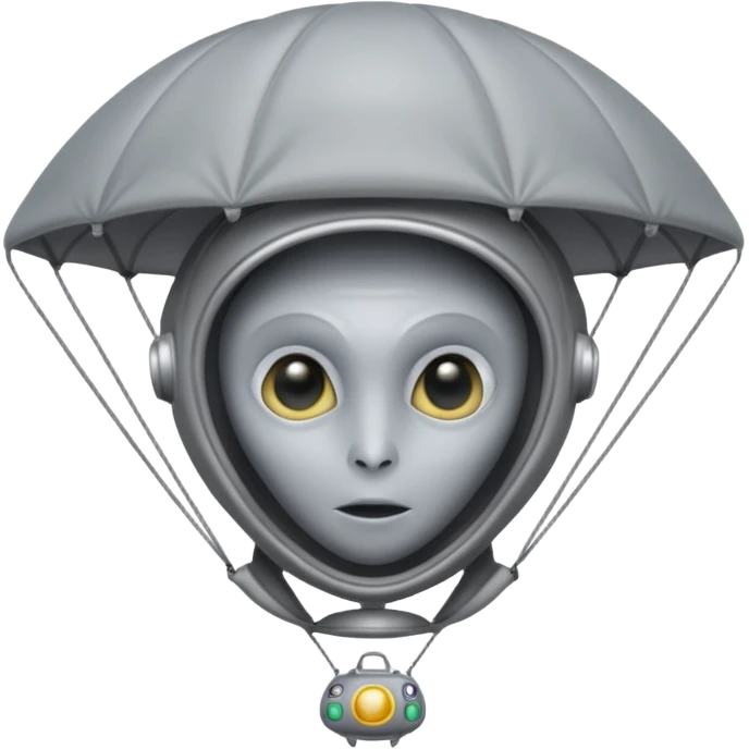 Skydiving gray alien with parachute and UFO emoji