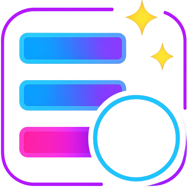 playlists icon with dark purple, blue, and black base, bright accents, complex gradients, stars, bright neon border, modern recognizable abstract playlists symbol, glow and lighting effects, sophisticated futuristic icon style emoji