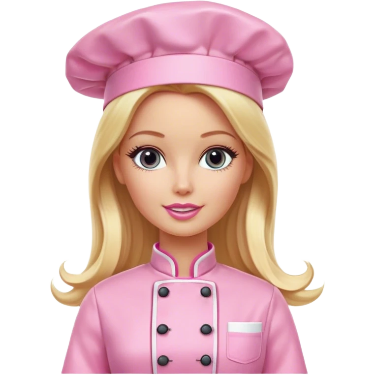 Blonde Barbie, long hair, chef with pink chef outfit  emoji