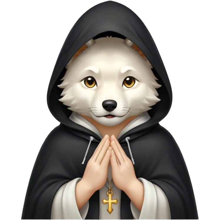 white wolf praying with black hooded cloak emoji