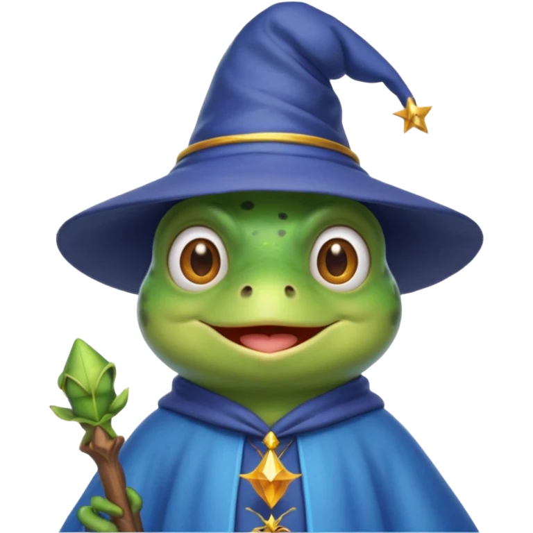 create a peepo the frog emoji that is a wizard like this one called zabuzard but kabukard instead give it a wizard hat and a blue shirt like always give it a good smile emoji
