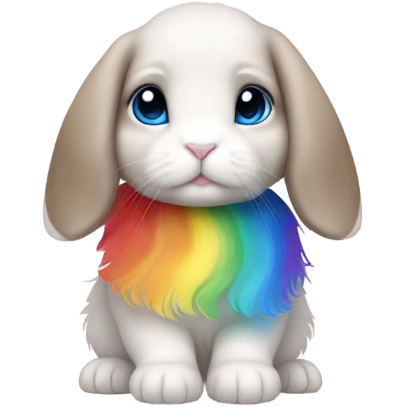 Cute holland lop bunny with big blue eyes wearing rainbow dress emoji