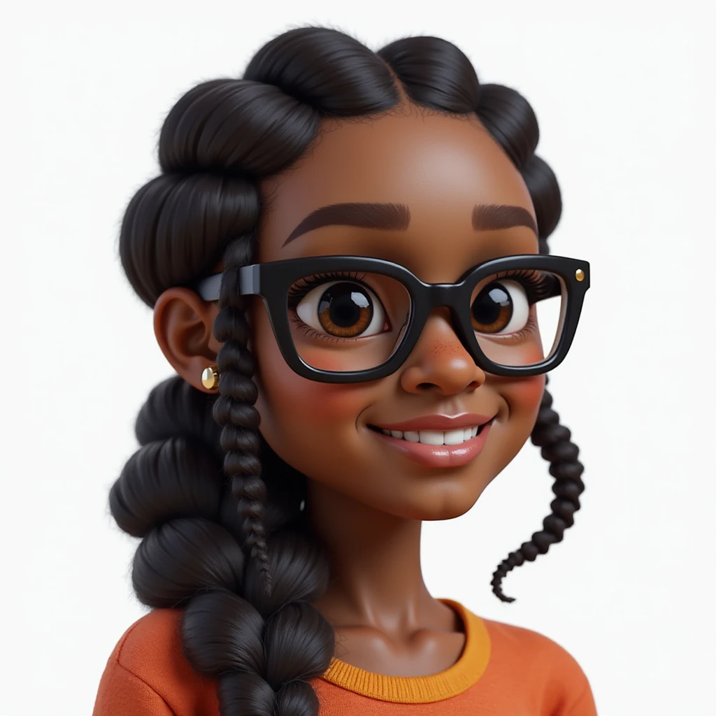 headshot emoji of Kemi Badenoch, wearing glasses and braided hair, standing, realistic style, transparent background emoji