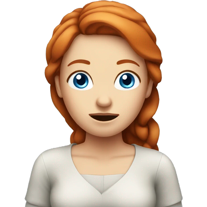 Relaxing redhead woman blue eyes looking shocked emoji