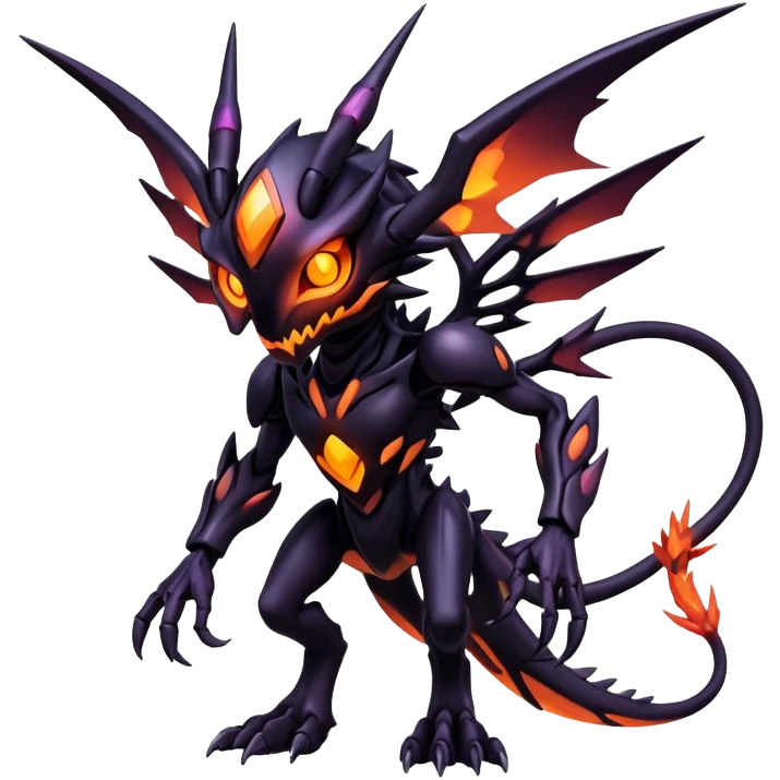 futuristic dark shadowy evil neon-glowing warm-colored Fakémon-Digimon-hybrid-creature (full body) emoji